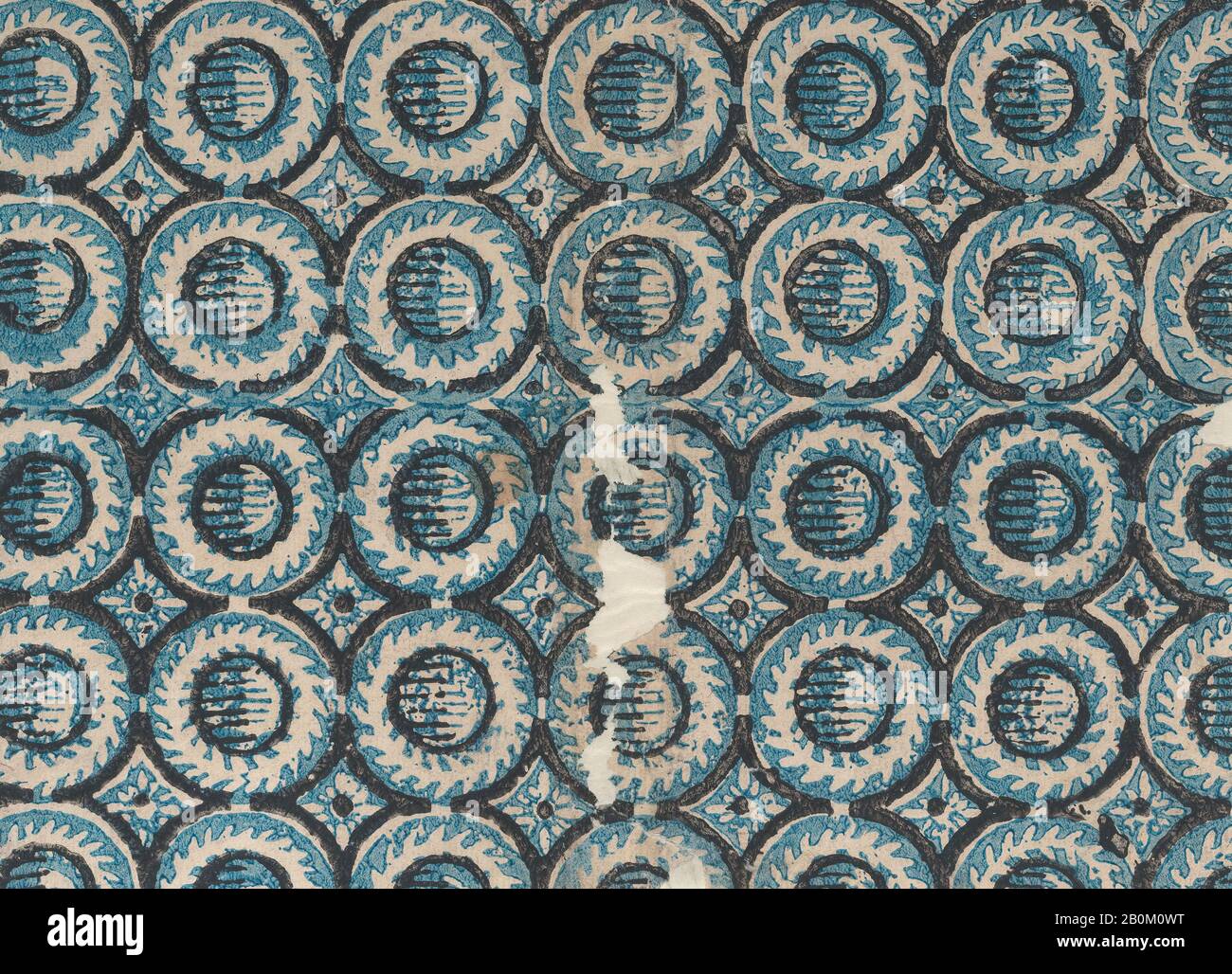 Anonyme, feuille avec motif circulaire bleu global, Anonymous, XVIIIe siècle, XVIIIe siècle, relief imprimé (bois ou métal), feuille: 8 7/8 × 6 9/16 po. (22,5 × 16,7 cm), tirages Banque D'Images
