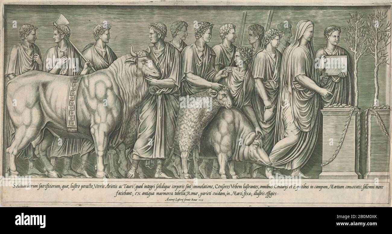 Nicolas Beatrizet, Pagan Sacrifice, Après Un Ancien Bas Relief, Nicolas Beatrizet (Français, Lunéville 1515–Ca. 1566 Rome (?), 1553, Gravure et gravure, feuille : 14 3/4 × 16 1/8 in. (37,5 × 41 cm), plaque : 8 3/8 × 10 5/16 in. (21,3 × 26,2 cm), tirages Banque D'Images