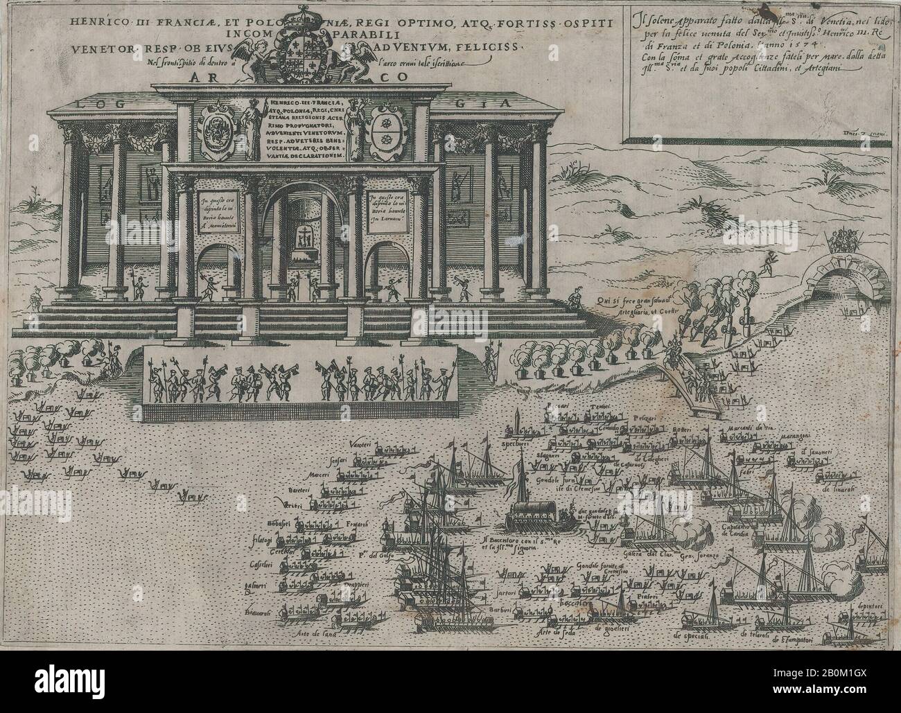 Domenico Zenoi, entrée d'Henri III, roi de France et de Pologne, à Venise, Domenico Zenoi (Italien, Venise active et Padoue, 1559–74), 1574, gravure, feuille: 7 3/4 × 10 11/16 in. (19,7 × 27,1 cm Banque D'Images