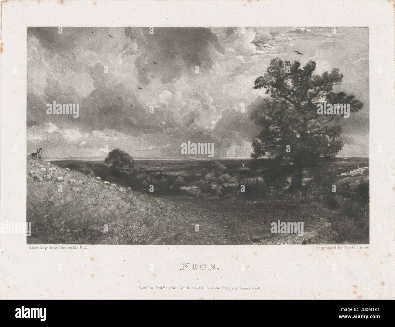 David Lucas, Noon, David Lucas (Britannique, Northamptonshire 1802–1881 Londres), Après John Constable (Britannique, East Bergholt 1776–1837 Hampstead), 1830, Mezzotint; Premier État De Six, Image: 5 1/2 × 8 5/8 In. (14 × 21,9 cm), plaque : 7 1/2 × 9 15/16 po. (19,1 × 25,2 cm), feuille : 11 1/2 × 17 1/8 po. (29,2 × 43,5 cm), tirages Banque D'Images