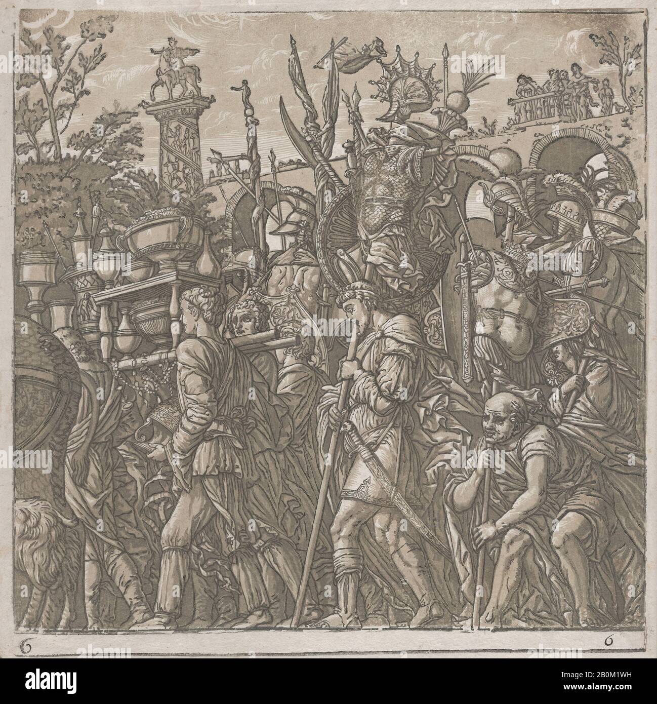 Andrea Andreani, feuille 6: Hommes portant des trophées, du Triumph de Julius Caesar, Andrea Andreani (Italien, Mantoua, 1558/1559–1629), dessinateur intermédiaire Bernardo Malpizzi (Italien, CA. 1553–1623), Après Andrea Mantegna (italienne, Isola di Carturo 1430/31–1506 Mantua), 1599, Chiaroscuro gravure sur quatre blocs d'encre grise-verte, feuille : 15 9/16 × 15 3/8 po. (39,5 × 39 cm), image : 14 7/16 × 14 3/4 po. (36,7 × 37,5 cm), tirages Banque D'Images Andrea Andreani, feuille 6: Hommes portant des trophées, du Triumph de Julius Caesar, Andrea Andreani (Italien, Mantoua, 1558/1559–1629), dessinateur intermédiaire Bernardo Malpizzi (Italien, CA. 1553–1623), Après Andrea Mantegna (italienne, Isola di Carturo 1430/31–1506 Mantua), 1599, Chiaroscuro gravure sur quatre blocs d'encre grise-verte, feuille : 15 9/16 × 15 3/8 po. (39,5 × 39 cm), image : 14 7/16 × 14 3/4 po. (36,7 × 37,5 cm), tirages Banque D'Images