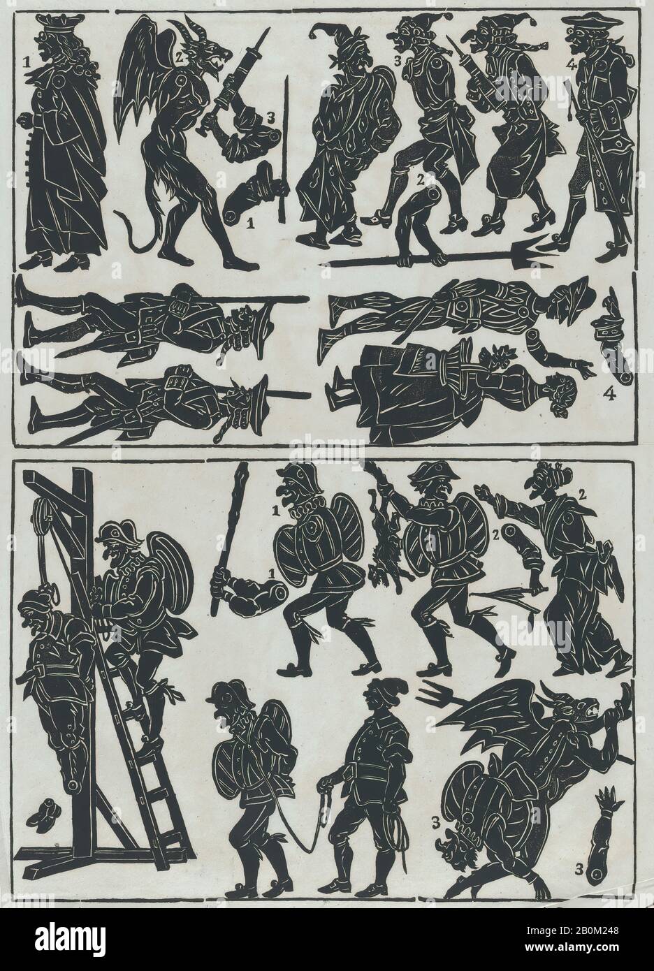 Juan Llorens, feuille 14 de chiffres pour les marionnettes d'ombre chinoise, 1859, coupe à bois (?matrice de gravure en bois), feuille: 16 15/16 × 12 5/8 in. (43 × 32 cm), tirages Banque D'Images