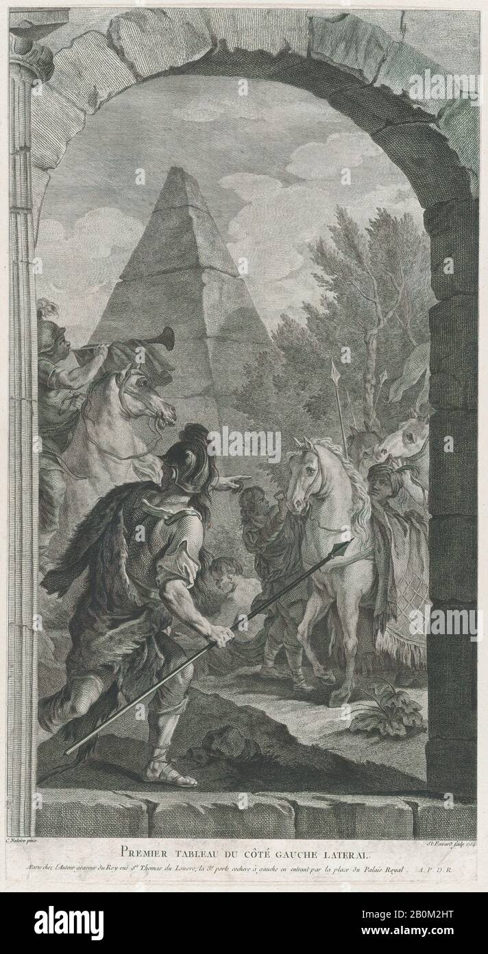 Etienne Fessard, la Chapelle des Enfants-Trouvés à Paris : la Suite des rois mages : Garde et trompettes, Etienne Fessard (français, Paris 1714–1777 Paris), Après Charles Joseph Natoire (français, Nîmes 1700–1777 Castel Gandolfo), 1754, Taillé et gravure, feuille (11/16 × 3/11 (52,5 × 28,4 cm), tirages Banque D'Images