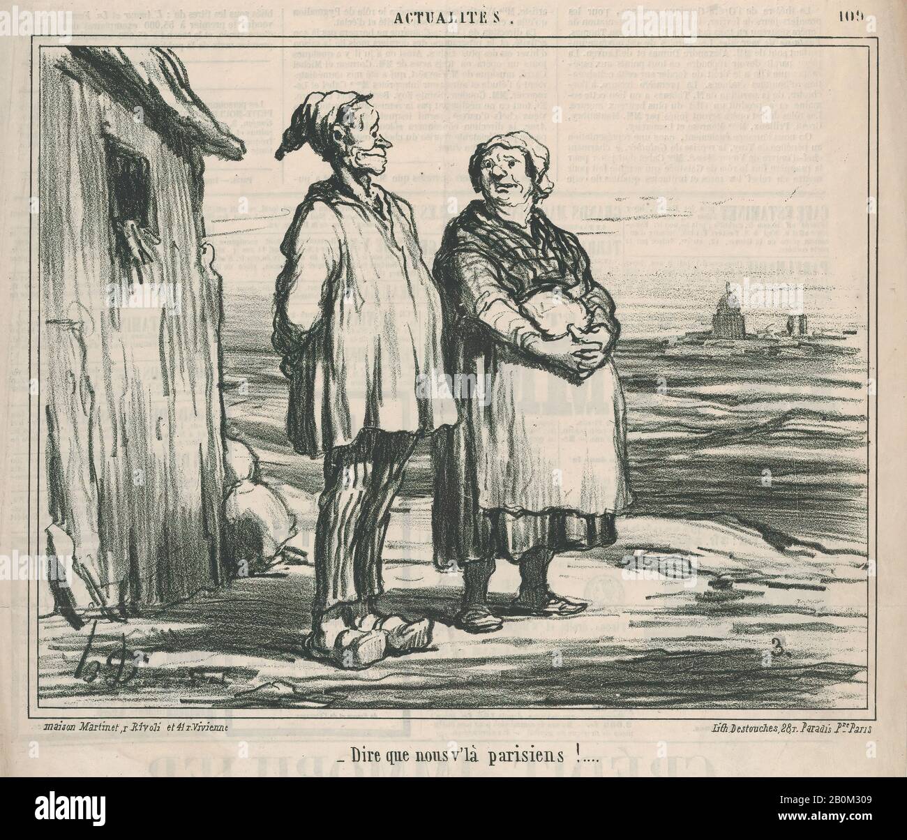 Honoré Daumier, Incroyable. Nous sommes Parisiens maintenant aussi!, de 'News of the Day', publié dans le Chiavari, 23 janvier 1860, 'News of the Day' (Actualés), Honoré Daumier (français, Marseille 1808–1879 Valmondois), 23 janvier 1860, Lithographe sur papier journal; premier de l'état 1/10 (1/2 po. (21,3 × 25,6 cm), feuille : 11 7/16 × 11 9/16 po. (29,1 × 29,3 cm), tirages Banque D'Images