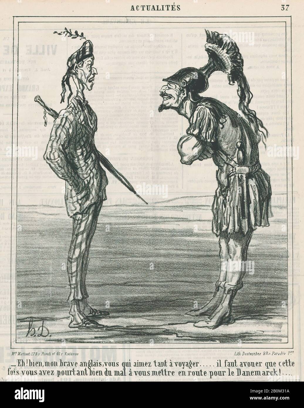 Honoré Daumier, Eh Bien, mon courageux Anglais, de 'News of the day', publié dans le Charivari, 5 mars 1864, 'News of the day' (Actualités), Honoré Daumier (Français, Marseille 1808–1879 Valmondois), 5 mars 1864, Lithographe sur papier journal; deuxième état de deux (Delteil 3/16 × 8 : (24,5 × 20,8 cm), feuille : 14 9/16 × 11 1/8 po. (37 × 28,3 cm), tirages Banque D'Images