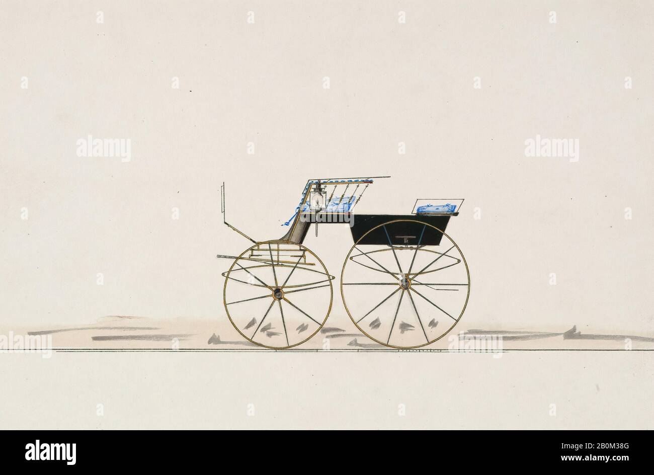 Brewster & Co., Design for 4 seat Phaeton, no top, Brewster & Co. (Américain, New York), 1850–1910, aquarelle et encre, feuille: 6 1/16 × 8 3/4 in. (15,4 × 22,2 cm), mises en plan Banque D'Images