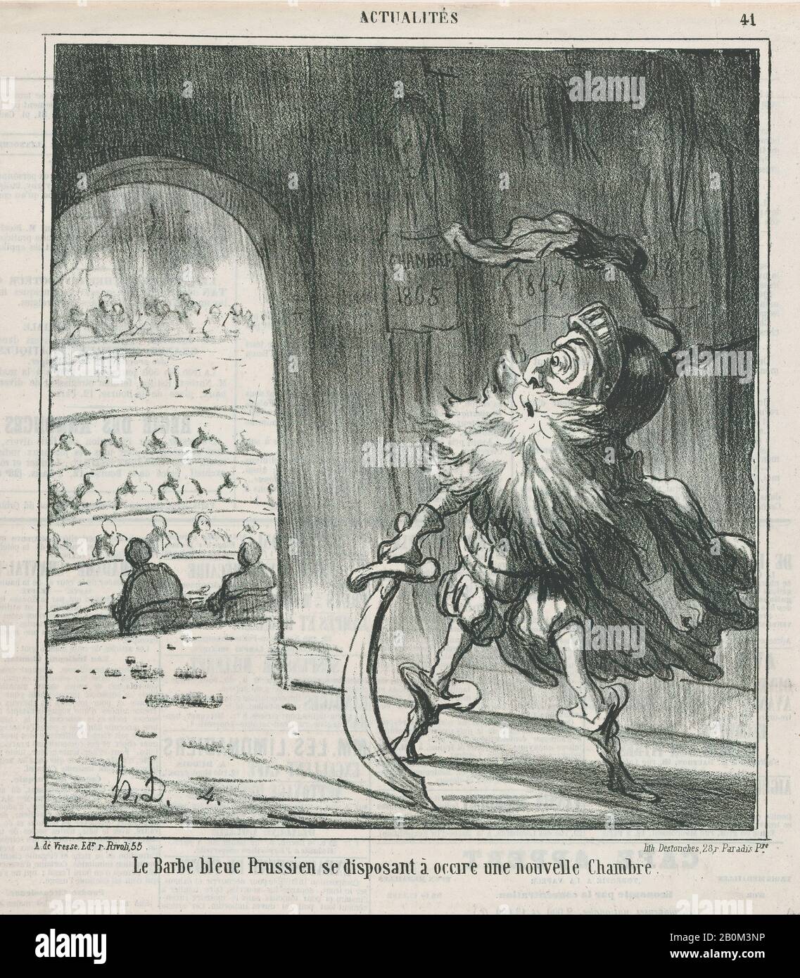 Honoré Daumier, La barbe de biélorusse se prépare à terminer une nouvelle Chambre des députés, de 'News of the day', publiée au Charivari, 13 mars 1866, 'News of the day' (Actualités), Honoré Daumier (français, Marseille 1808–1879 Valmondois), 13 mars 1866, Lithographe Delteil (troisième état : 9 3/4 × 8 7/8 po. (24,7 × 22,6 cm), feuille : 11 9/16 × 11 1/2 po. (29,4 × 29,2 cm), tirages Banque D'Images