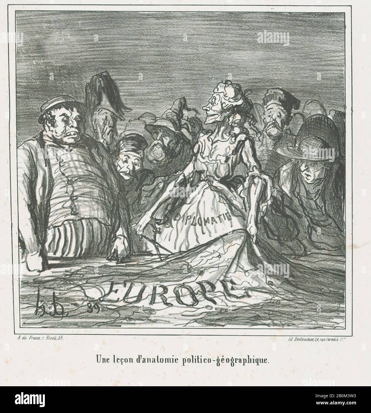 Honoré Daumier, une leçon d'anatomie politique-géographique, de 'News of the day', publiée dans le Charivari, 16-17 août 1866, 'News of the day' (Actualités), Honoré Daumier (Français, Marseille 1808–1879 Valmondois), 16-17 août 1866, Lithographe sur papier vélin; troisième de l'état 11/16 × 11/8. (21,4 × 22,1 cm), feuille : 14 1/8 × 10 1/2 po. (35,8 × 26,7 cm), tirages Banque D'Images