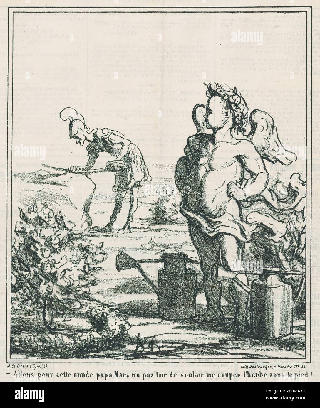Honoré Daumier, il semble presque que cette année Papa Mars ne couperait pas l'herbe sous mes pieds, de 'News of the day', publié dans le Charivari, 19 mars 1868, 'News of the day' (Actualités), Honoré Daumier (français, Marseille 1808–1879 Valmondois), 19 mars 1868, Lithrographe; Deuxième état de deux (Delteil), image : 9 7/16 × 8 1/16 po. (24 × 20,5 cm), feuille : 11 5/16 × 11 5/8 po. (28,8 × 29,5 cm), tirages Banque D'Images