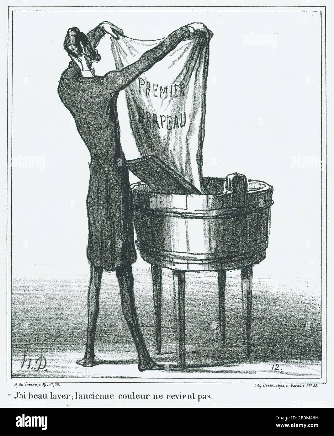 Honoré Daumier, je peux laver autant que je le veux, l'ancienne couleur ne reviendra pas, de 'News of the day', publié dans le Charivari, 8 mars 1869, 'News of the day' (Actualités), Honoré Daumier (français, Marseille 1808–1879 Valmondois), 8 mars 1869, Lithove sur papier; Deuxième état de deux (Delteil), image : 9 5/8 × 8 1/8 po. (24,5 × 20,7 cm), feuille : 14 1/8 × 10 7/16 po. (35,9 × 26,5 cm), tirages Banque D'Images