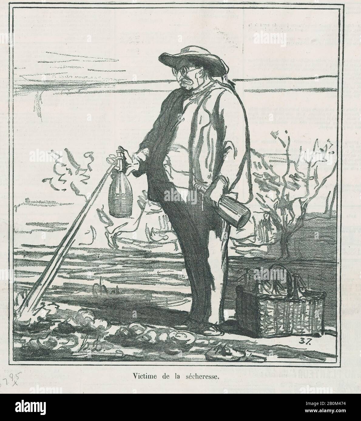 Honoré Daumier, Victime de la sécheresse, de 'News of the day', publié dans le Charivari, 16 juillet 1870, 'News of the day' (Actualités), Honoré Daumier (français, Marseille 1808–1879 Valmondois), 16 juillet 1870, Lithographe sur papier journal; deuxième état de deux (Delteil, 11/16 × 11/8. (24,3 × 22,1 cm), feuille : 11 1/4 × 11 5/8 po. (28,5 × 29,6 cm), tirages Banque D'Images