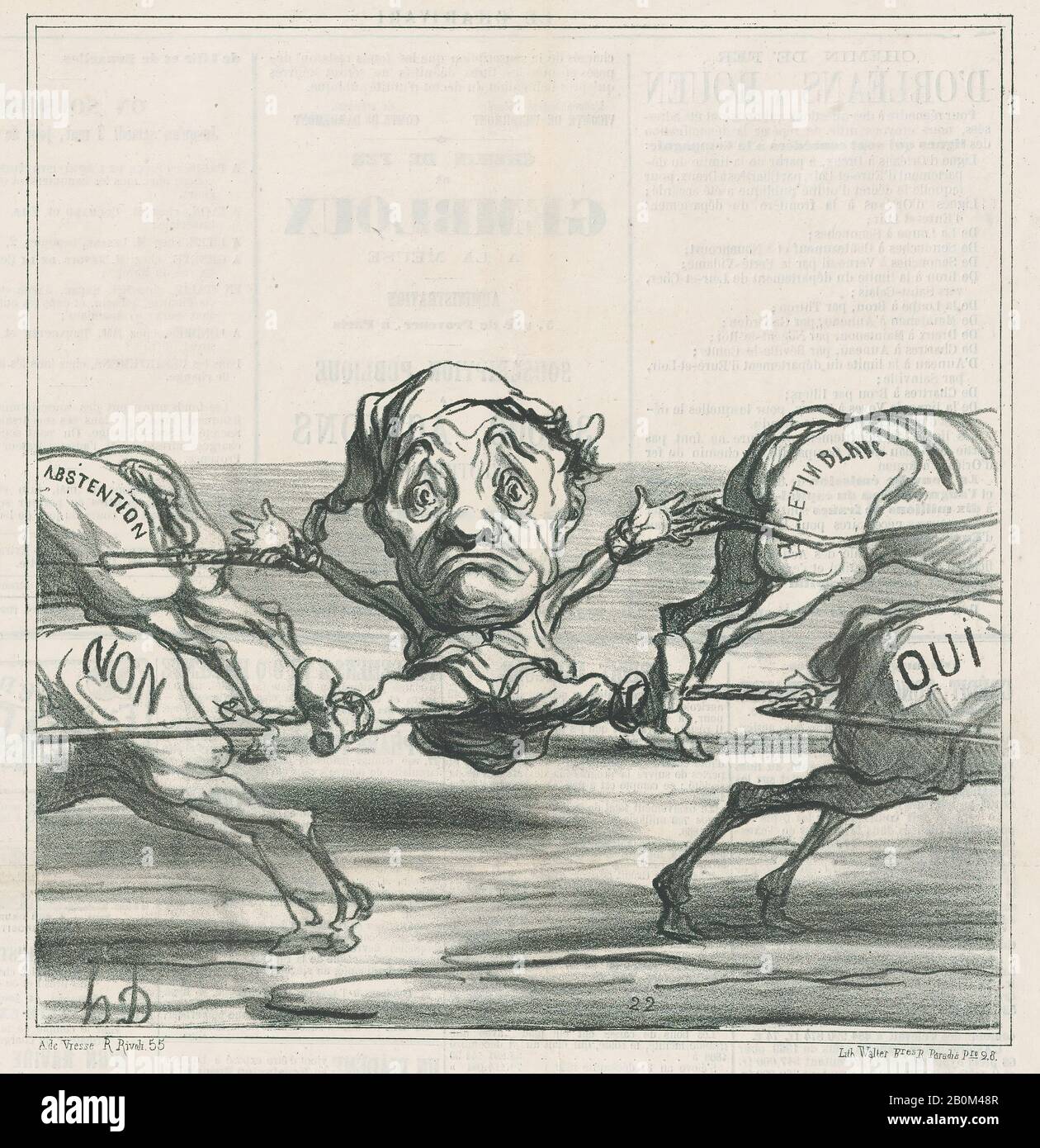 Honoré Daumier, quelle joie d'être électeur!, de 'News of the day', publié dans le Charivari, 5 mai 1870, 'News of the day' (Actualités), Honoré Daumier (Français, Marseille 1808–1879 Valmondois), 5 mai 1870, Lithographe sur papier journal; deuxième état de deux images (13/16) : (23,3 × 22,4 cm), feuille : 11 1/4 × 11 5/8 po. (28,5 × 29,6 cm), tirages Banque D'Images