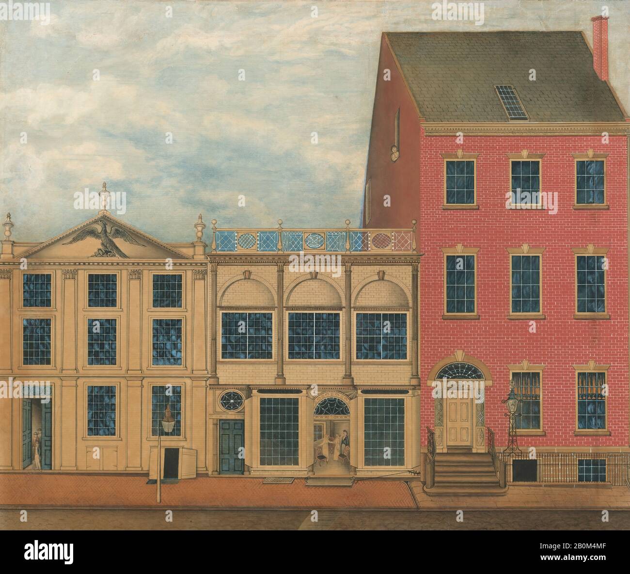 Auparavant Attribué À John Rubens Smith, Magasin Et Entrepôt De Duncan Phyfe, 168–172 Fulton Street, New York City, Américain, Anciennement Attribué À John Rubens Smith (Américain, Londres 1775–1849 New York), Californie. 1816, américain, aquarelle, encre noire et gouache sur papier blanc, 15 7/8 x 19 5/8 in. (40,3 x 49,8 cm), mises en plan Banque D'Images