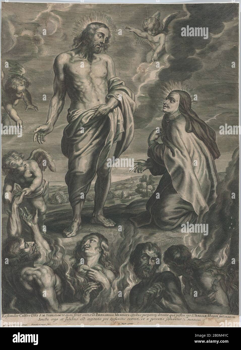 François Langot, Saint Teresa d'Avila intercéding pour Bernardino de Mendoza, François Langot (français, né Melun, mort après 1679), Après Peter Paul Rubens (flamand, Siegen 1577–1640 Anvers), Bernardino de Mendoza (espagnol, CA. 1540–1604 Madrid), CA. 1641–72, Gravure; copie inversée, feuille (Découpée): 18 3/16 × 13 1/2 po. (46,2 × 34,3 cm), tirages Banque D'Images