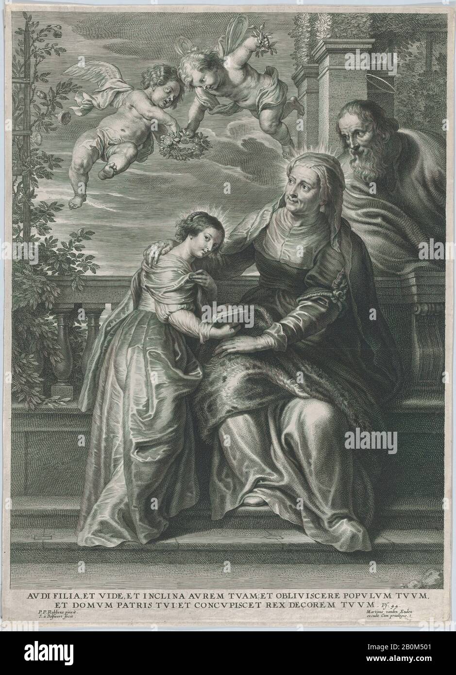 Schelte Adams à Bolswert, l'éducation de la Vierge, avec Sainte Anne et la Vierge Marie lisant avec deux putti en tête et Saint Joachim derrière eux à droite, Schelte Adams à Bolswert (néerlandais, Bolsward 1581–1659 Anvers), Après Peter Paul Rubens (flamand, Siegen 1577–1640 Anvers), CA. 1630–54, gravure et gravure; deuxième état de cinq, feuille (Taillée): 17 13/16 × 12 15/16 po. (45,3 × 32,8 cm), tirages Banque D'Images