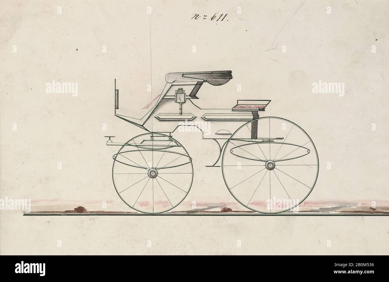 Brewster & Co., conception pour « chariot de brume » Phaeton, no 611, Brewster & Co. (Américain, New York), 1850–74, encre noire et stylo, aquarelle et gouache, feuille : 6 1/4 x 8 7/8 po. (15,9 x 22,5 cm), mises en plan Banque D'Images