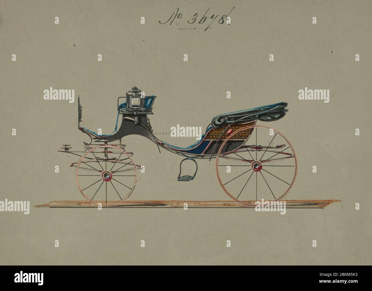 Brewster & Co., Design for Cabriolet ou Victoria, no 3678, Brewster & Co. (Américain, New York), 1881, encre noire et stylo, aquarelle et gouache avec gomme arabique, feuille: 6 13/16 x 9 1/4 po. (17,3 x 23,5 cm), mises en plan Banque D'Images