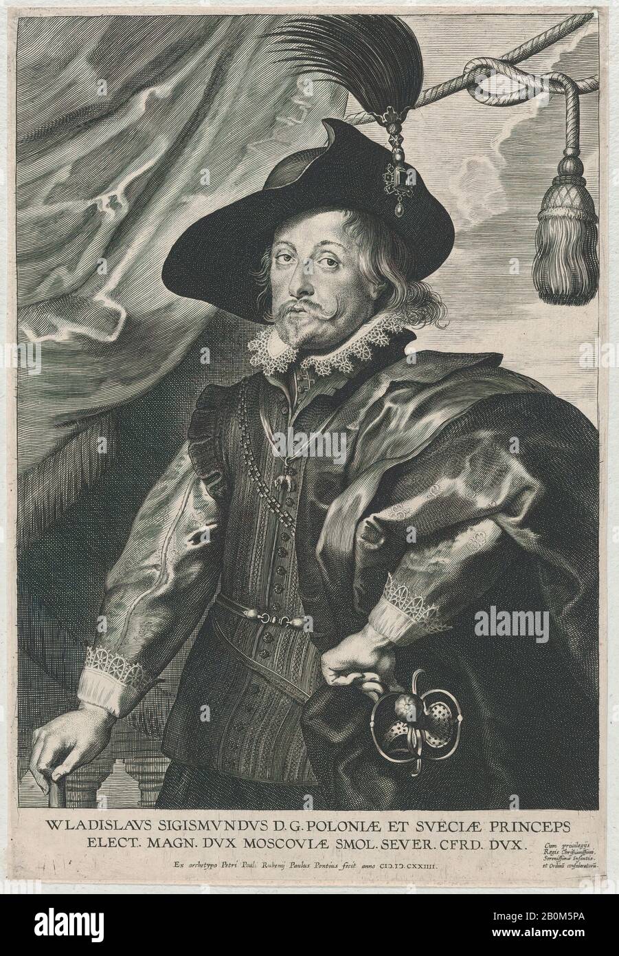 Paulus Pontius, Portrait De Wladislaus Sigismond, Prince De Pologne Et Suède, Paulus Pontius (Flamand, Anvers 1603–1658 Anvers), Après Peter Paul Rubens (Flamand, Siegen 1577–1640 Anvers), Władysław Iv Vasa, Roi De Pologne Et Grand-Duc De Lituanie (Polonais, Łobzów 1595–1648 Merkinė), 1624, Gravure; Deuxième état de deux (Hollstein), feuille (Taillée): 12 13/16 × 8 11/16 po. (32,5 × 22,1 cm), tirages Banque D'Images