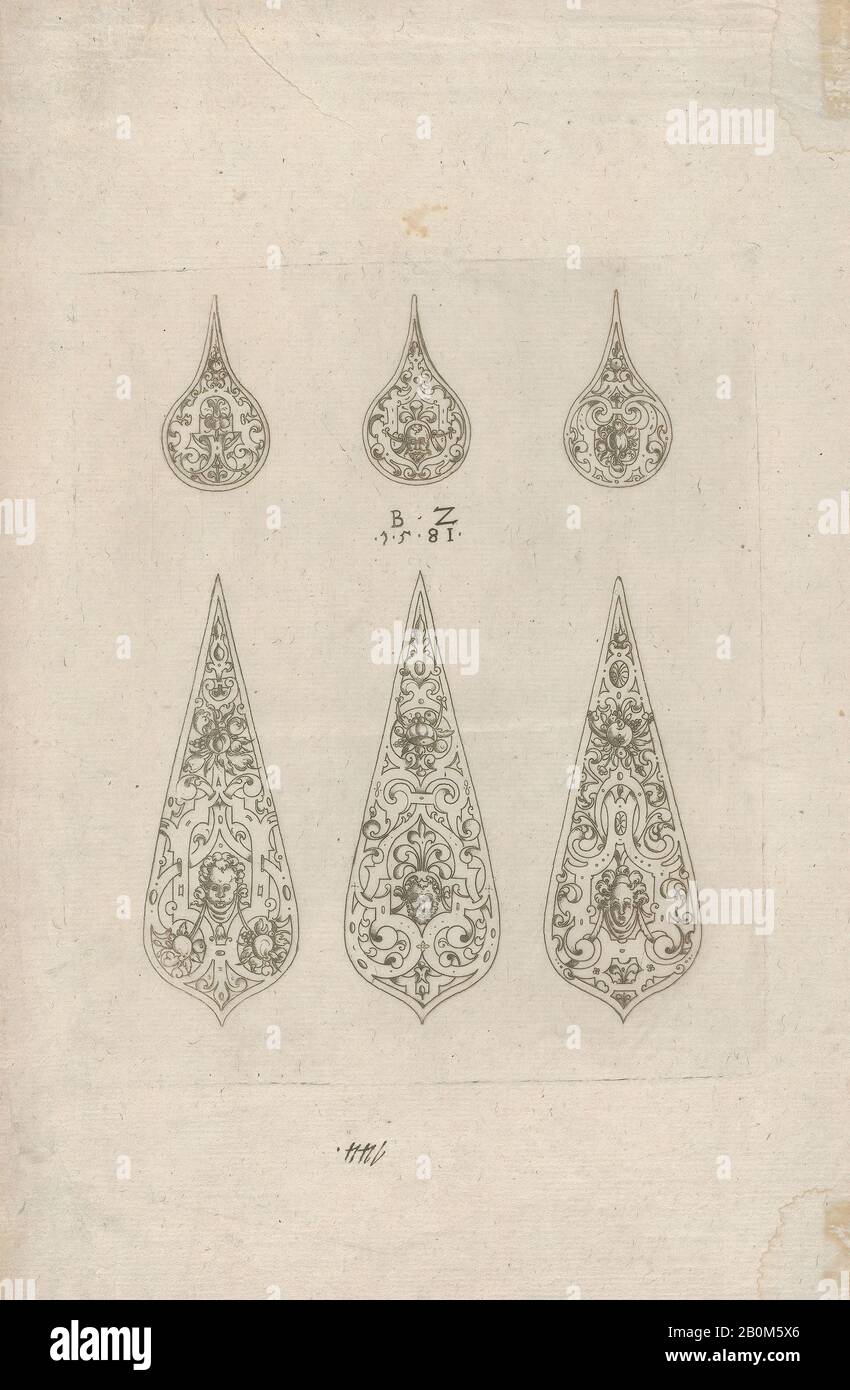 Bernhard Zan, Bernhard Zan (allemand, actif 1580–81), 1581, coupe de métal, imprimé en pointillés, feuille (Taillée) : 11 5/8 × 7 3/16 po. (29,5 × 18,3 cm), plaque : 6 15/16 × 5 11/16 po. (17,7 × 14,5 cm), tirages Banque D'Images