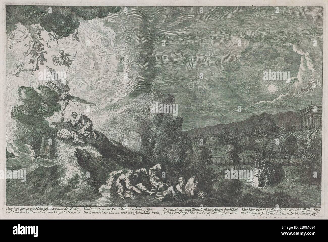 Melchior Küsel, L'Agony Dans Le Jardin, D'Iconographia, Iconographia, Melchior Küsel (Allemand, 1626-1683), Johann Wilhelm Baur (Allemand, Strasbourg Ca. 1600–1640 Vienne), 1670, Gravure, Plaque : 6 11/16 × 10 1/16 Po. (17 × 25,5 cm), feuille : 8 1/8 × 11 1/4 po. (20,7 × 28,5 cm), tirages Banque D'Images