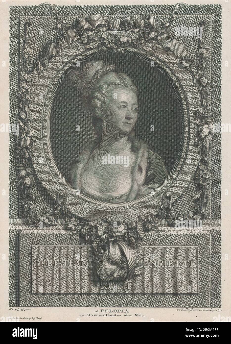 Johann Friedrich Pause, Portrait De Christiane Henriette Koch Comme Pélopia, Après Anton Graff (Suisse, Winterthur 1736–1813 Dresde), Christiane Henriette Koch (Allemand, 1731–1804), 1770, Gravure; Deuxième État De Deux, Feuille (Taillée): 12 5/8 In. × 9 po. (32 × 22,8 cm), tirages Banque D'Images