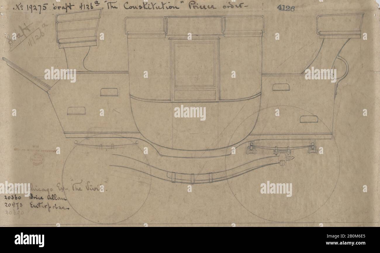 Brewster & Co., entraîneur de route 4126, Brewster & Co. (Américain, New York), 1891, Graphite sur la superposition de papier de traçage., feuille: 9 po. × 13 3/4 po. (22,9 × 34,9 cm), mises en plan Banque D'Images