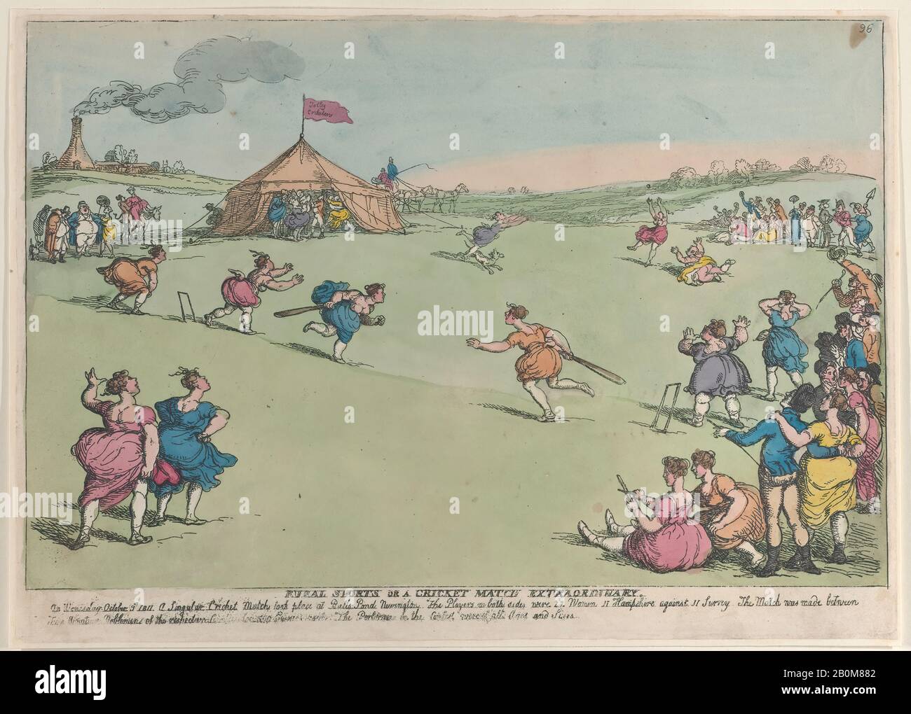 Thomas Rowlandson, Rural Sports Ou Un Match De Cricket Extraordinaire, Thomas Rowlandson (British, London 1757–1827 London), 10 Octobre 1811, Gravure De Couleur Manuelle, Feuille : 9 3/4 × 13 3/4 In. (24,8 × 35 cm), tirages Banque D'Images