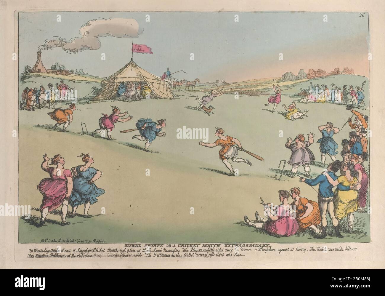 Thomas Rowlandson, Rural Sports Ou Un Match De Cricket Extraordinaire, Thomas Rowlandson (British, London 1757–1827 London), 10 Octobre 1811, Gravure De Couleur Manuelle, Plaque : 9 5/8 × 13 3/4 In. (24,5 × 35 cm), feuille : 10 1/2 × 15 7/16 po. (26,7 × 39,2 cm), tirages Banque D'Images