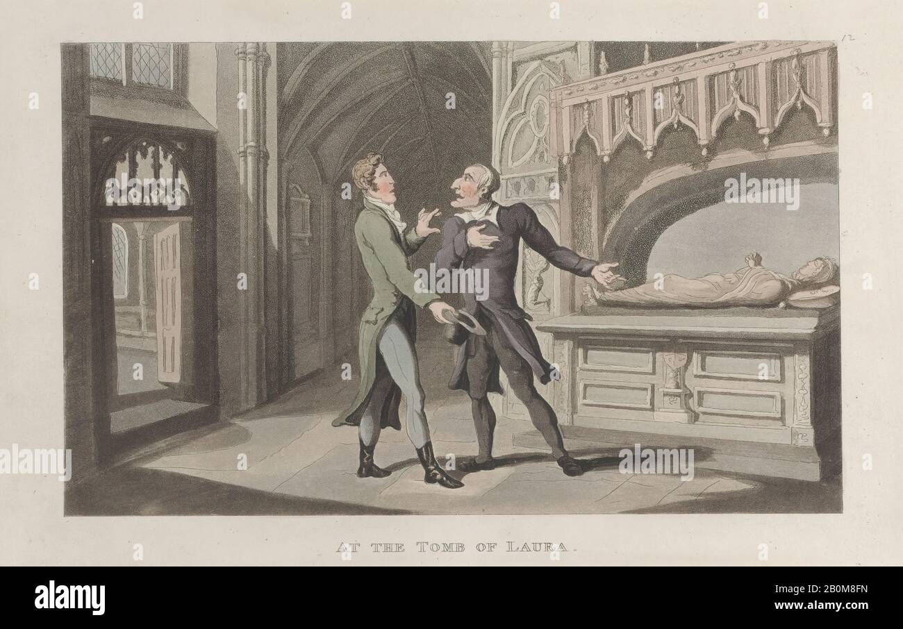 Thomas Rowlandson, À la tombe de Laura, de 'Journal of Sentimental Voyages dans les provinces du Sud de la France, Peu Avant la Révolution', 'Journal of Sentimental Voyages dans les provinces du Sud de la France, Peu Avant la Révolution', Thomas Rowlandson (British, London 1757–1827 Londres), William Combe (British, Londres 1742–1823 Londres), 1817–1821 Gravure et aquatint de couleur manuelle, feuille : 5 1/2 po. × 9 po. (14 × 22,8 cm), tirages Banque D'Images