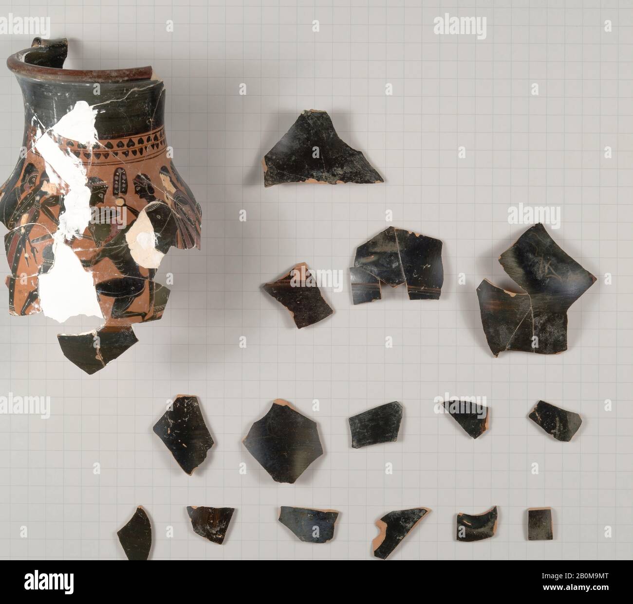 Fragments de terre cuite d'un oinochoe : Olpe (pichet), grec, Attique, archaïque, date troisième quart du sixième siècle avant J.-C., grec, Attique, Terre Cuite; figurine noire, Vases Banque D'Images