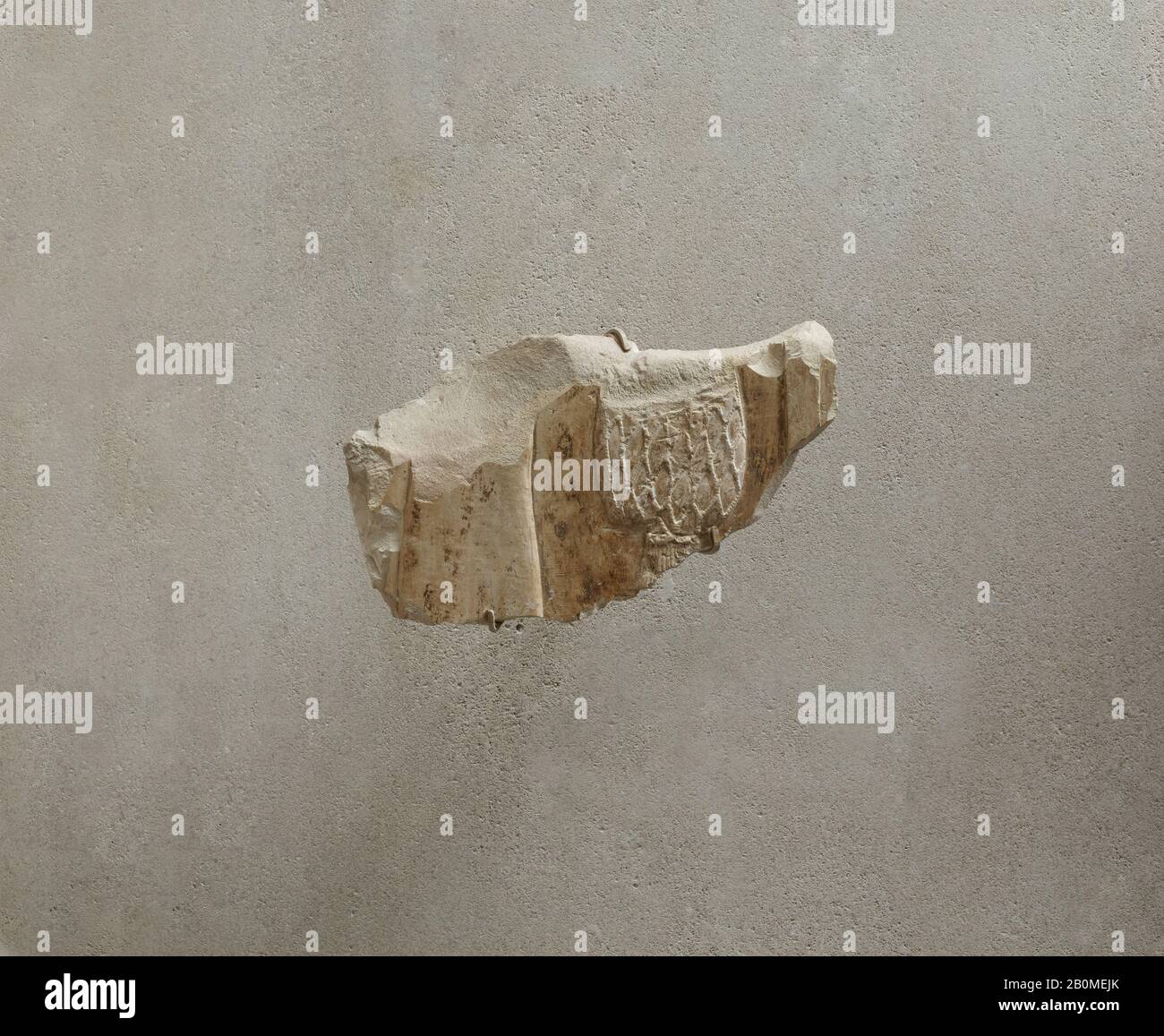 Fragment de soulagement d'une presse à parfum, Royaume du milieu, dynastie 11, règne de Mentuhotep II, tôt, CA. 2051–2030 C.-B., D'Égypte, de Haute-Égypte, de Thèbes, de Deir el-Bahri, de Tombeau de Neferu, 1923–25, calcaire, peinture, H. 11 x W. 19 cm (4 5/16 x 7 1/2 po Banque D'Images