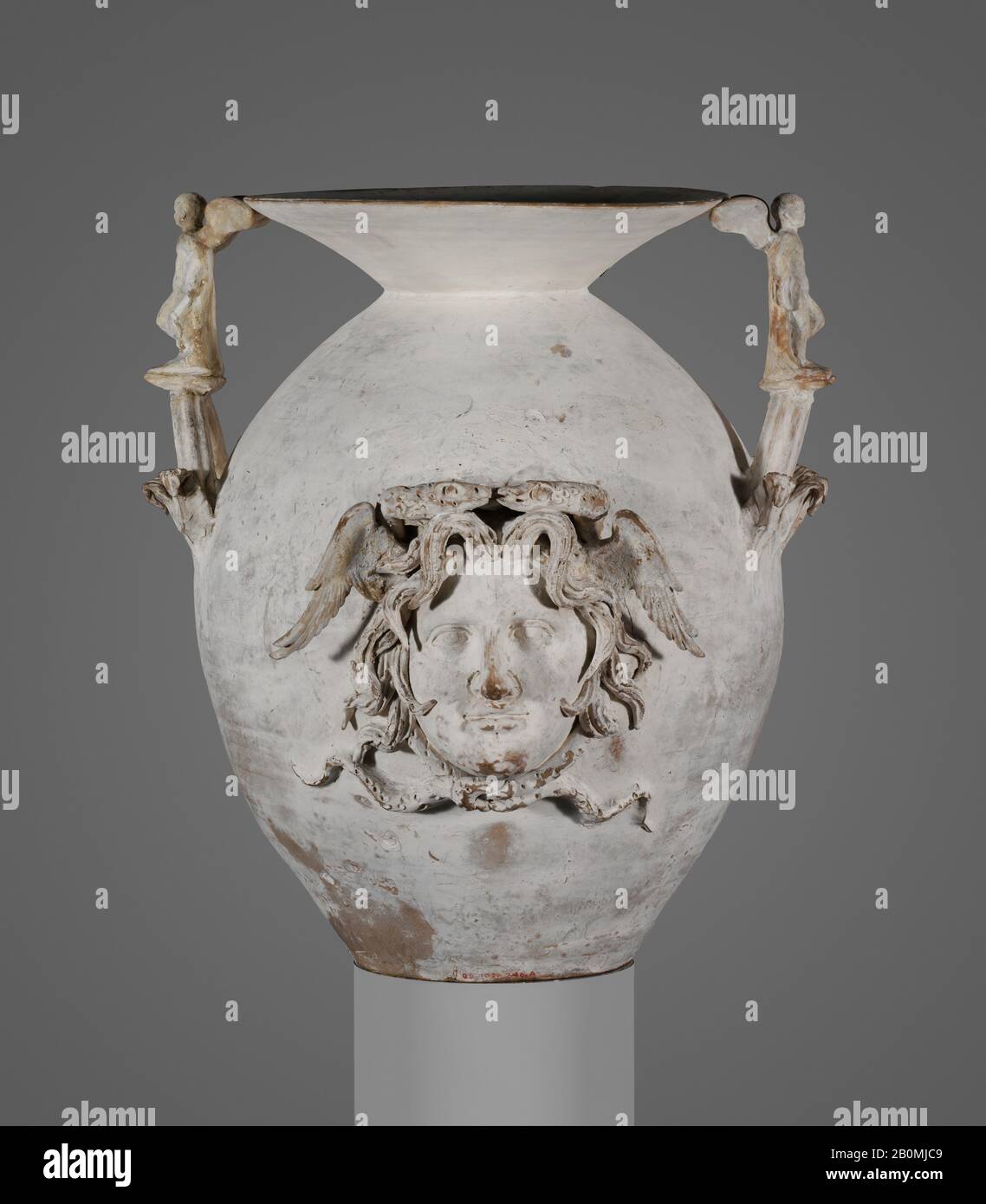 Vase bigéré en terre cuite, grec, italien du Sud, Apulien, Canosan, hellénistique précoce, date fin du 4ème au début du 3ème siècle avant J.-C., grec, italien du Sud, Apulian, Canosan, Terre Cuite, H. 30 3/4 in. (78,1 cm), diamètre 17 5/16 po. (44 cm), Vases Banque D'Images