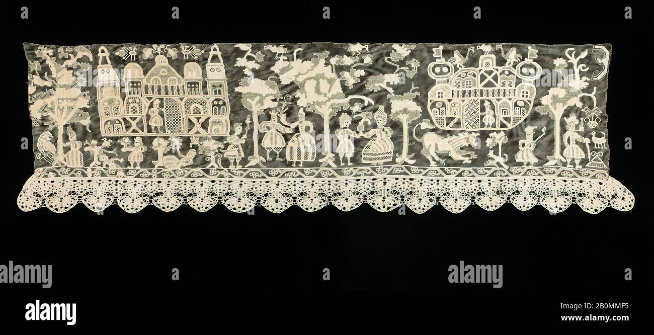 Bordure de rideau de lit, russe, premier quart du XIXe siècle, russe, lin, 21 1/2 x 72 po. (54,6 x 182,9 cm), textiles-lacets Banque D'Images