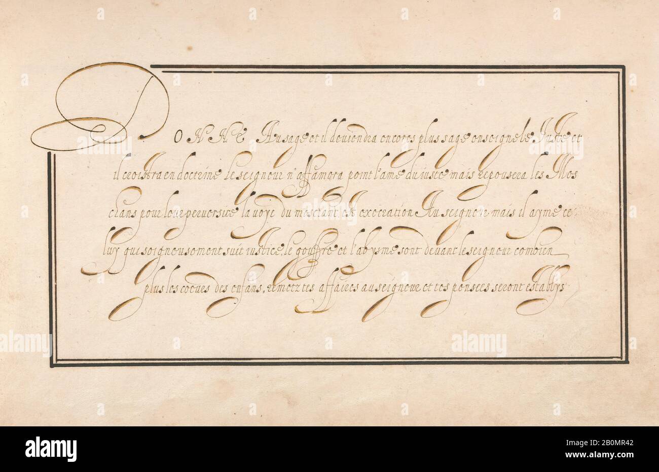 Anonyme, Excersize Calligraphique en français (Cursive Script), Anonymous français ou flamand, début du XVIIe siècle, encre noire et brune., Total : 6 3/4 × 11 1/16 po. (17,1 × 28,1 cm Banque D'Images