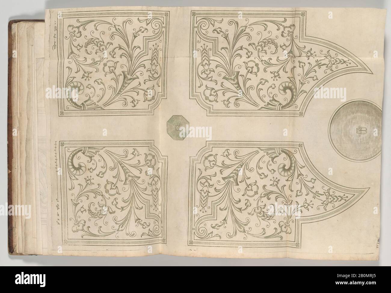 Conçu par André Mollet, Design pour une fontaine et quatre parterres carrées pour un jardin de plaisir, Gravé par Jan van de Velde IV (néerlandais, Utrecht avant 1610–1686 Haarlem), Gravé par Wolfgang Hartmann, Dédié à Kristina, Reine de Suède (suédois, 1626–1689), 1651, Gravure, feuille: 19 × 15 1/8 in 1/2. (48,5 × 39,4 cm), plaque : 18 5/16 × 14 13/16 po. (46,5 × 37,7 cm), Album : 15 3/4 × 10 1/16 × 1 1/8 po. (40 × 25,5 × 2,9 cm Banque D'Images
