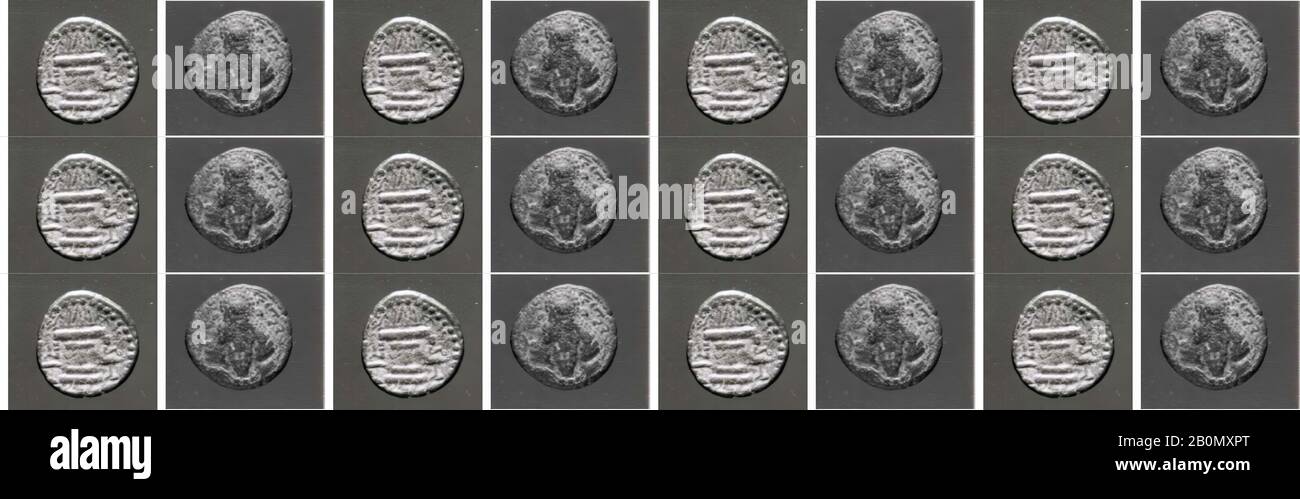 Pièce de monnaie, 1/6 unité, Sasanian, Sasanian, Date CA. A.D. 224–41, Iran, Qasr-i Abu Nasr, Sasanian, Bronze, 11/16 po. (1,7 Cm), Métal-Pièces-Inscrites Banque D'Images