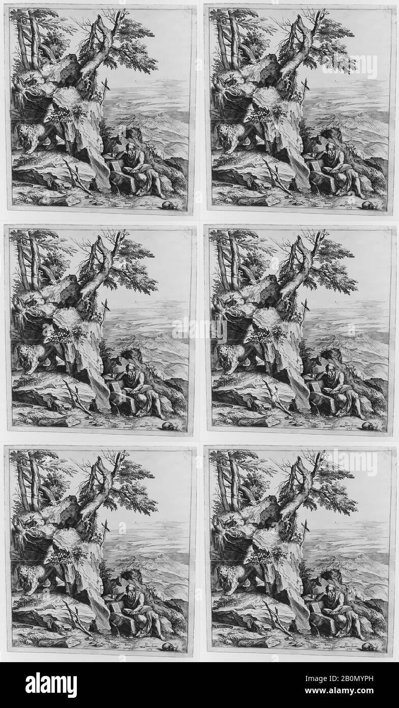 Cornelis Cort, St Jérôme Dans Le Désert, Cornelis Cort (Netherlandish, Hoorn Ca. 1533–1578 Rome), Après Titien (Tiziano Vecellio) (Italien, Pieve Di Cadore Ca. 1485/90?–1576 Venice), 1565, Gravure, Feuille: 12 5/16 × 11 1/8 In. (31,3 × 28,2 cm), tirages Banque D'Images