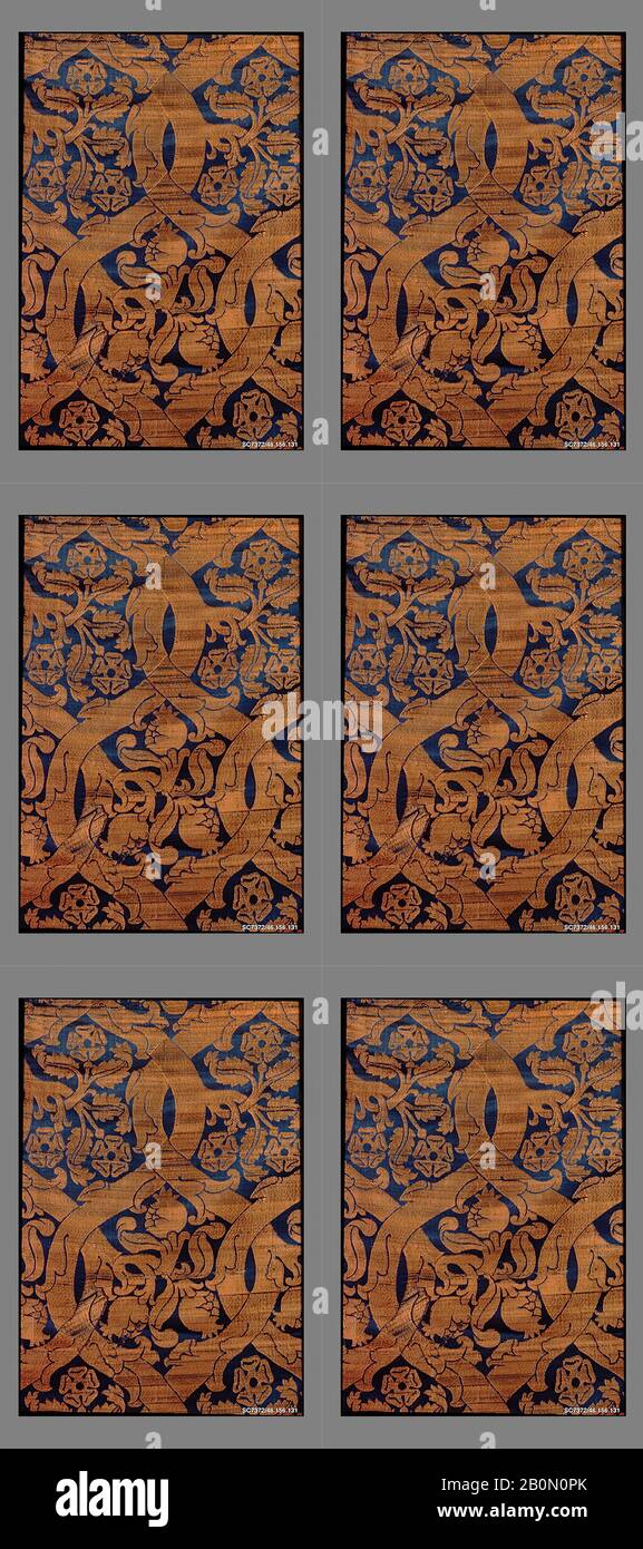 Pièce, italienne, XVIe siècle, italienne, soie, L. 46 x W. 14 1/2 pouces (116,8 x 36,8 cm), textile-Woven Banque D'Images