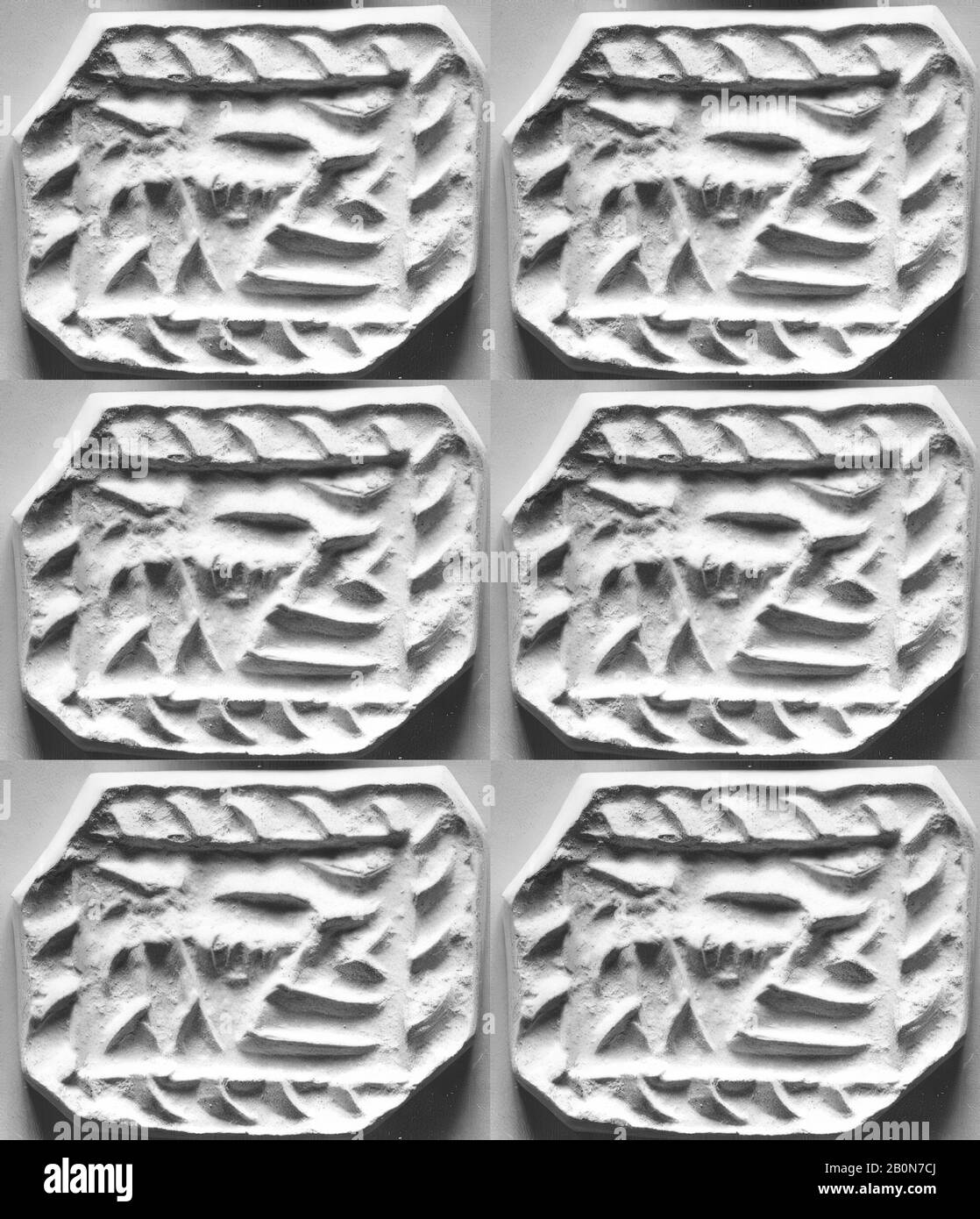 Phoque pignon, Chalcolithique, Date 4000–3500 avant J.-C., Syrie du Nord ou Anatolie du Sud-est, chlorite noir, Face de phoque: 4.63 x 6.12 cm, hauteur: 2.47 cm, trou de chaîne: 0.5-.6 cm, Sceaux-Stamp Inscrits Banque D'Images