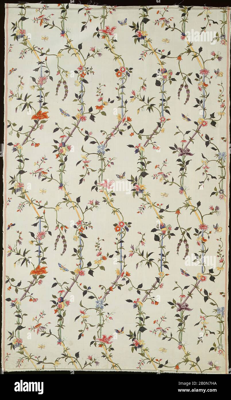 Pièce, chinoise, pour le marché français, fin du XVIIIe siècle, chinoise, pour le marché français, taffeta de soie, L. 45 1/2 x W. 28 pouces, 115,6 x 71,1 cm, Peint en textiles Banque D'Images