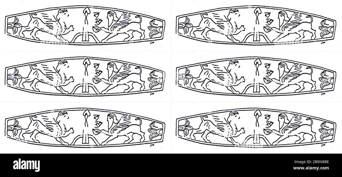 Bague d'étanchéité et impression moderne: Deux sphinxes flanquant un arbre, l'Iran, l'âge du fer, Date CA. 7ème siècle C.-B., Iran, probablement du Louristan, Iran, argent, 7/8 po. (2,2 cm), Ornements En Métal Banque D'Images