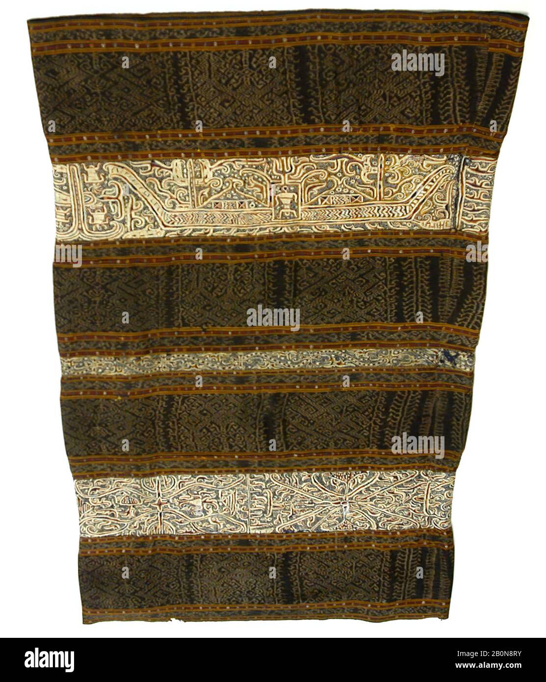 Jupe de cérémonie pour femme (Tapis), Lampung, XIXe siècle, Indonésie, Sumatra, Lampung, coton, soie, H x W : 25 1/2 x 44 1/4 po. (64,8 x 112,4cm), textiles-tissés Banque D'Images