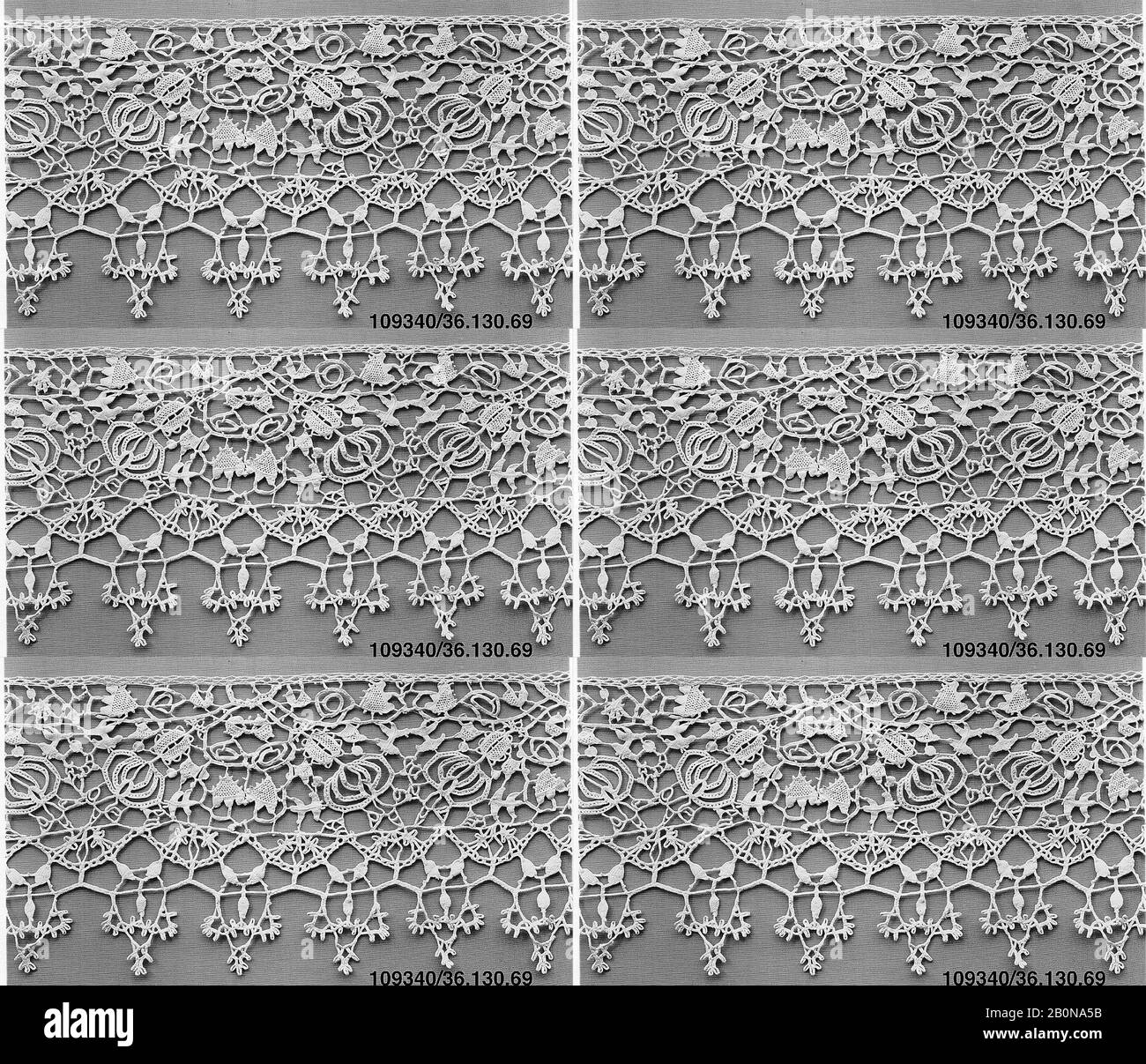 Frontière, italienne, XVIIe siècle, italienne, dentelle Bobbin, L. 61 x W. 5 1/4 pouces, 154,9 x 13,3 cm, textiles-lacets Banque D'Images