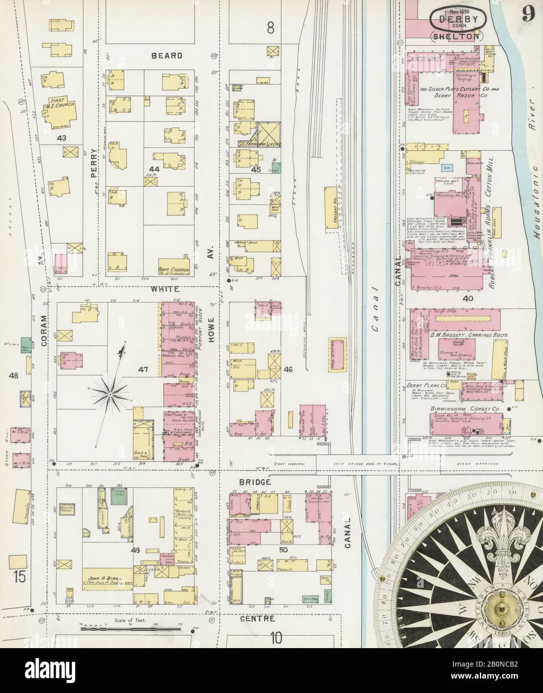 Image 9 De La Carte D'Assurance-Incendie Sanborn De Derby, New Haven County, Connecticut. Novembre 1896. 15 feuille(s). Inclut Shelton, Amérique, plan de rue avec un compas du dix-neuvième siècle Banque D'Images