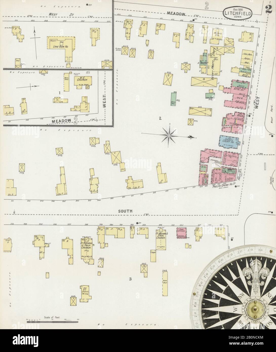 Image 2 De La Carte D'Assurance-Incendie Sanborn De Litchfield, Comté De Litchfield, Connecticut. Oct 1895. 2 feuille(s), Amérique, plan de rue avec un compas du dix-neuvième siècle Banque D'Images