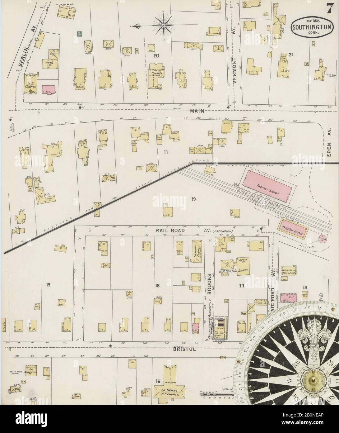 Image 7 De La Carte D'Assurance-Incendie Sanborn De Southington, Comté De Hartford, Connecticut. Oct 1895. 9 feuille(s), Amérique, plan de rue avec compas du XIXe siècle Banque D'Images