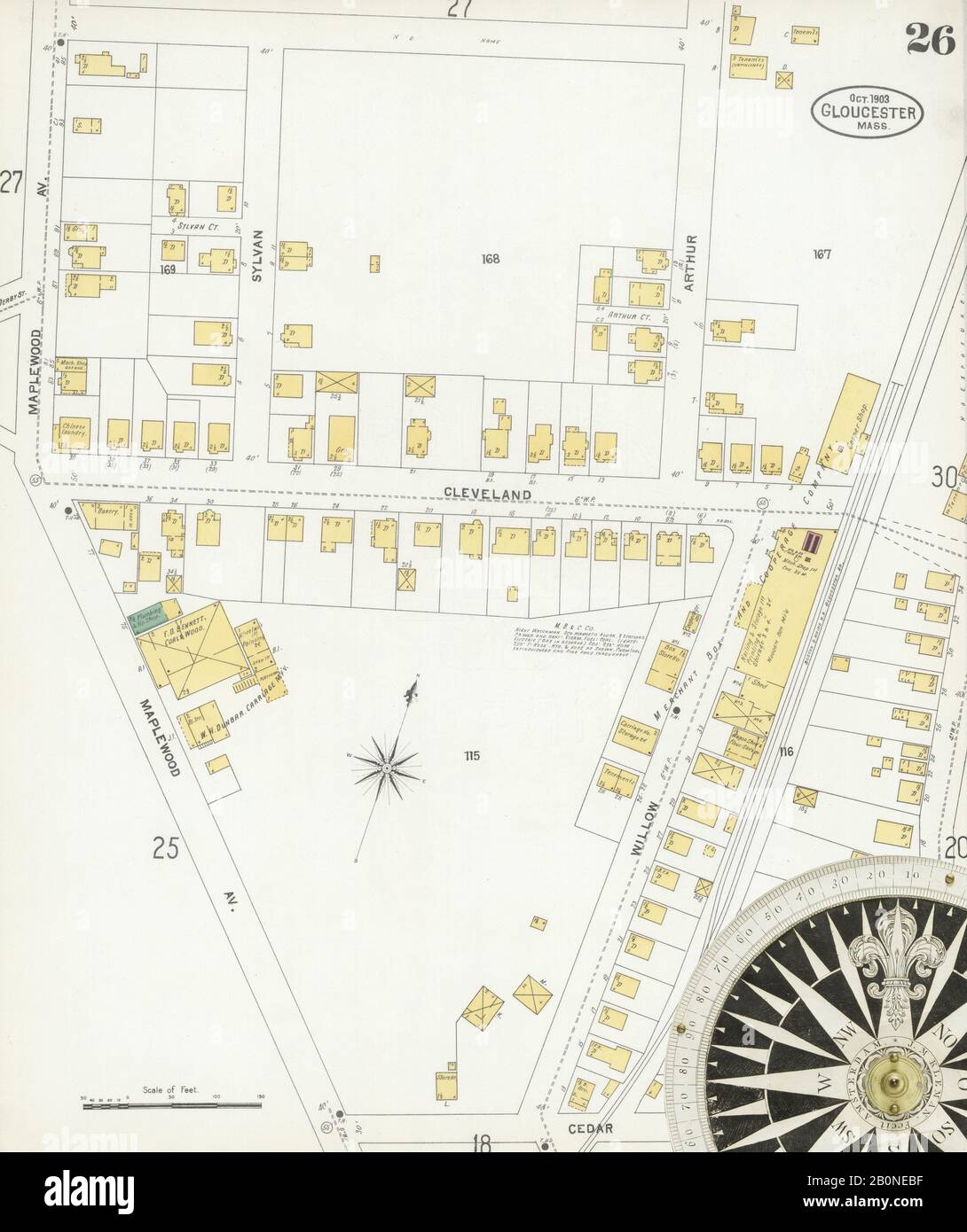 Image 26 De La Carte D'Assurance-Incendie Sanborn De Gloucester, Comté D'Essex, Massachusetts. Oct 1903. 34 feuille(s), Amérique, plan de rue avec compas du dix-neuvième siècle Banque D'Images