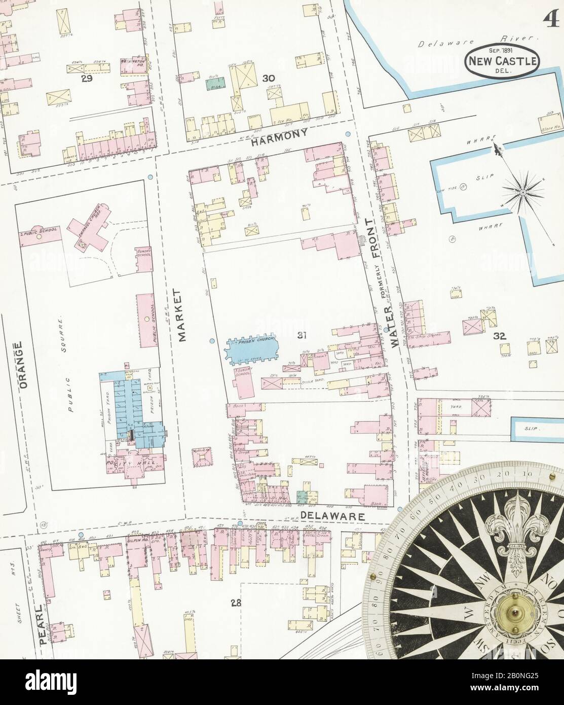 Image 4 De La Carte D'Assurance-Incendie Sanborn De New Castle, New Castle County, Delaware. Sept. 1891. 5 feuille(s), Amérique, plan de rue avec un compas du dix-neuvième siècle Banque D'Images