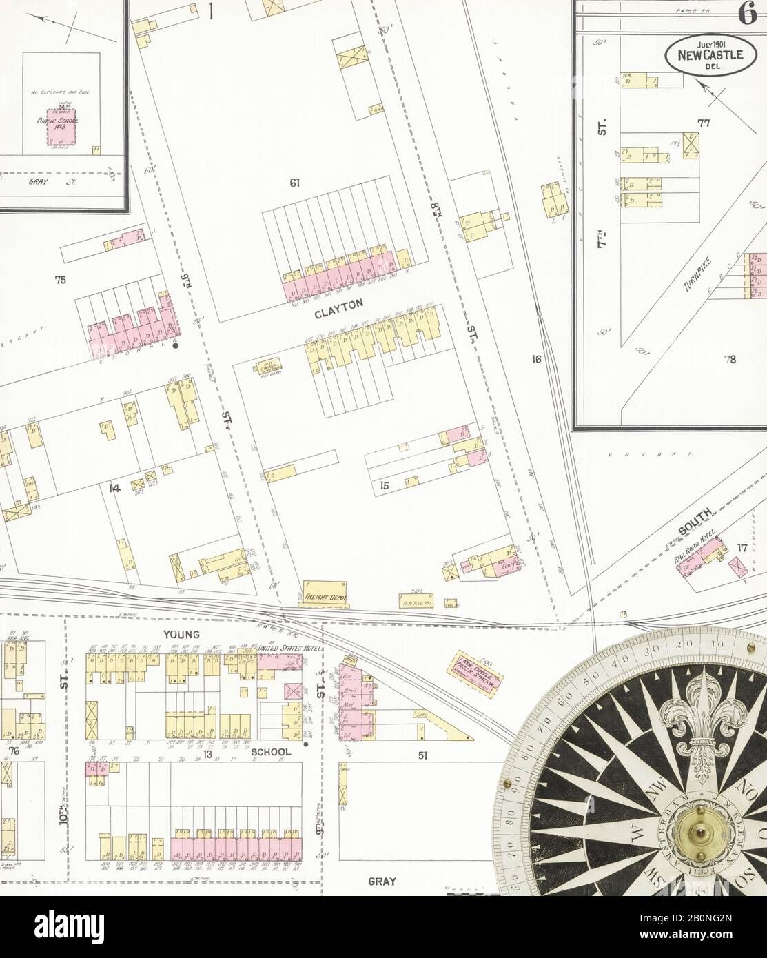 Image 6 De La Carte D'Assurance-Incendie Sanborn De New Castle, New Castle County, Delaware. Juillet 1901. 7 feuille(s), Amérique, plan de rue avec un compas du XIXe siècle Banque D'Images