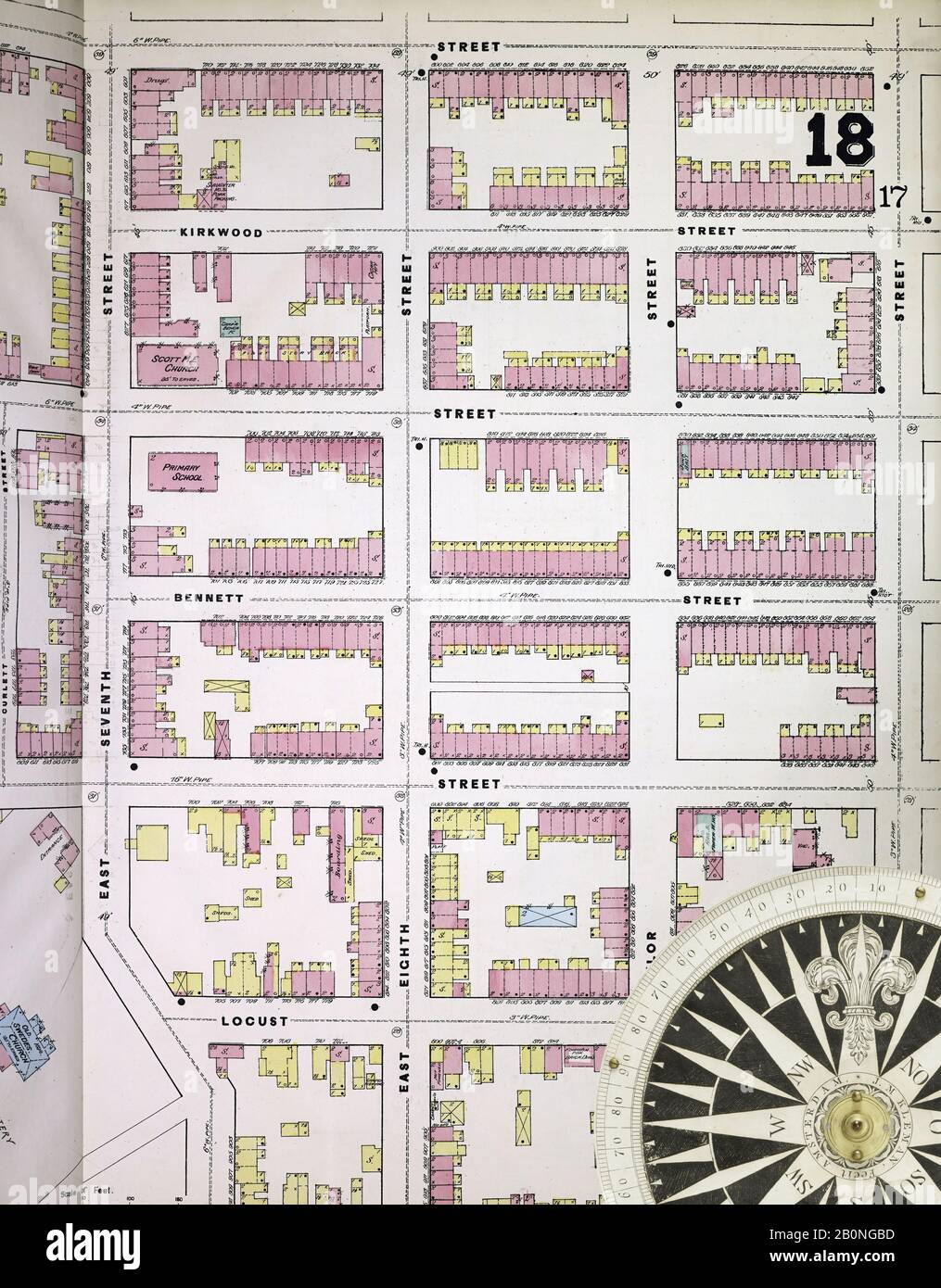 Image 38 De La Carte D'Assurance-Incendie Sanborn De Wilmington, New Castle County, Delaware. 1884. 44 feuille(s). Plaques à double pression numérotées de 1 à 21. Direction, Amérique, plan de rue avec un compas du XIXe siècle Banque D'Images